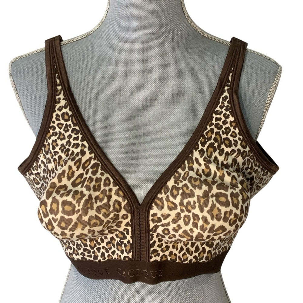 Cacique Unlined Full Coverage No Wire Bra 44 D Cotton Blend Animal Print